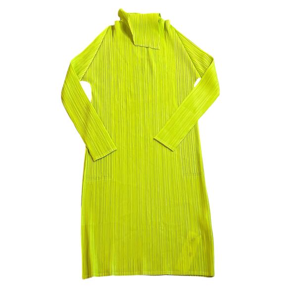 Kelly Obi Pleated Accordion Dress One Size Statement Club Stretchy Green Yellow - Picture 4 of 4